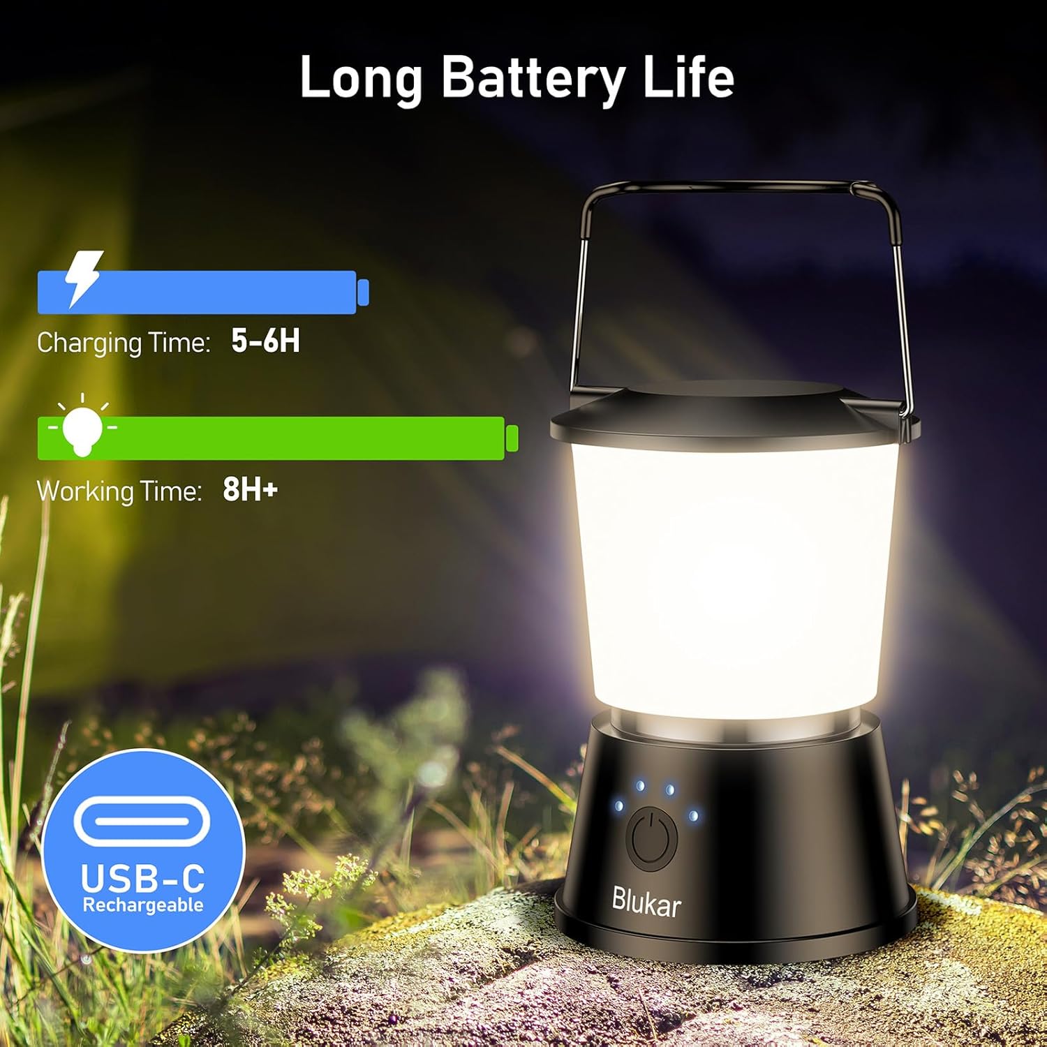 Camping Lantern Rechargeable, Blukar Camping Lights Lamp for Tent, Long Battery Life 5 Light Modes Super Bright LED Outdoor Hanging Tent Light for Camping, Emergency, Fishing, Hiking etc.