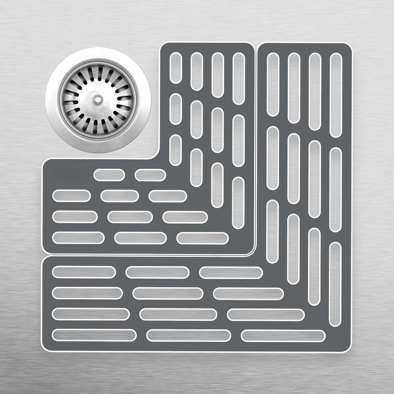 Sink Saver- 2 piece Adjustable Kitchen Sink Protector Mat with non slip feet, Grey