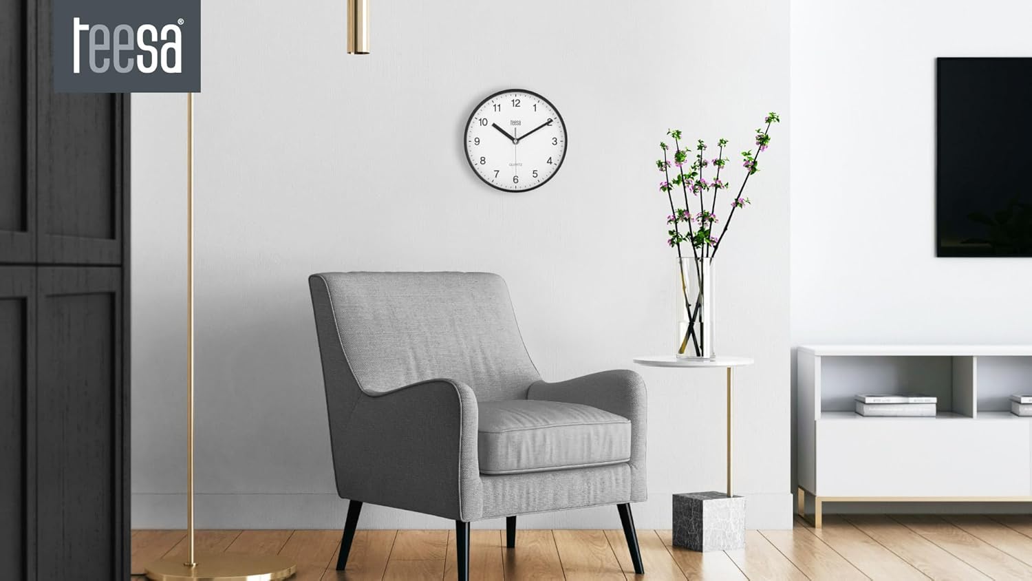 Teesa Clock Analog Wall Universal 20 cm TSA0038B Black