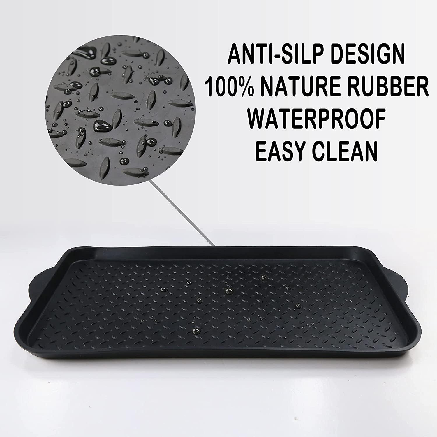 Boot Tray Shoe Organiser Soft Rubber Non Slip Washable Multipurpose Plant Rack Mat Plain Black Drip Container Floor Carpet Protection for Home Garden Indoor Outdoor Shed Garage - 71 x 39cm