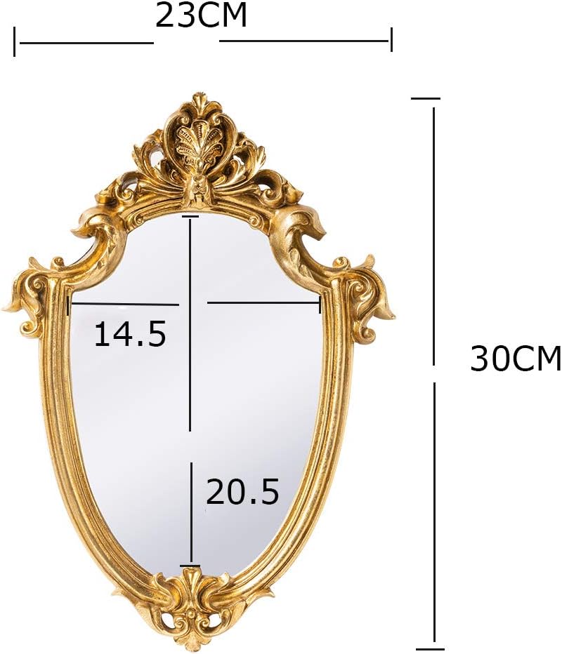 Funly mee 30×23 CM Antique Decorative Wall Mirror Gold Shield Shape (Small)