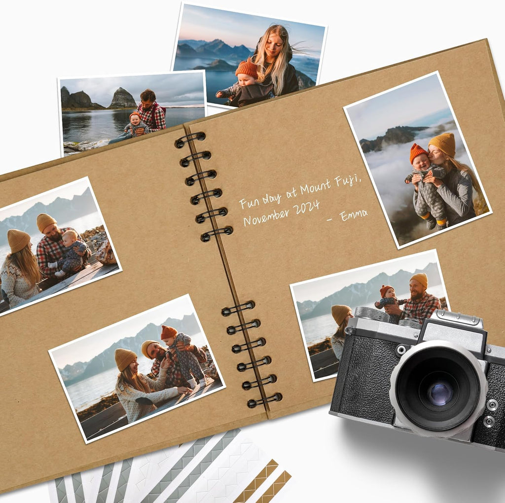 20.5 x 20.5 cm 40 Pages DIY Scrapbook Photo Album Hardcover Kraft Blank Page Memory Book for Wedding Anniversary Family Baby Khaki
