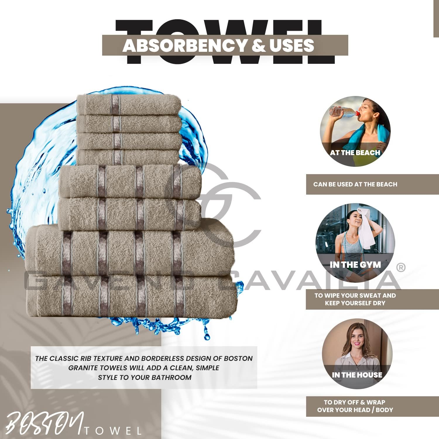 Gaveno Cavailia Luxurious 8 Pack Boston Towel Bale Set ( 4 Face, 2 Hand and 2 Bath), Cotton, Silver