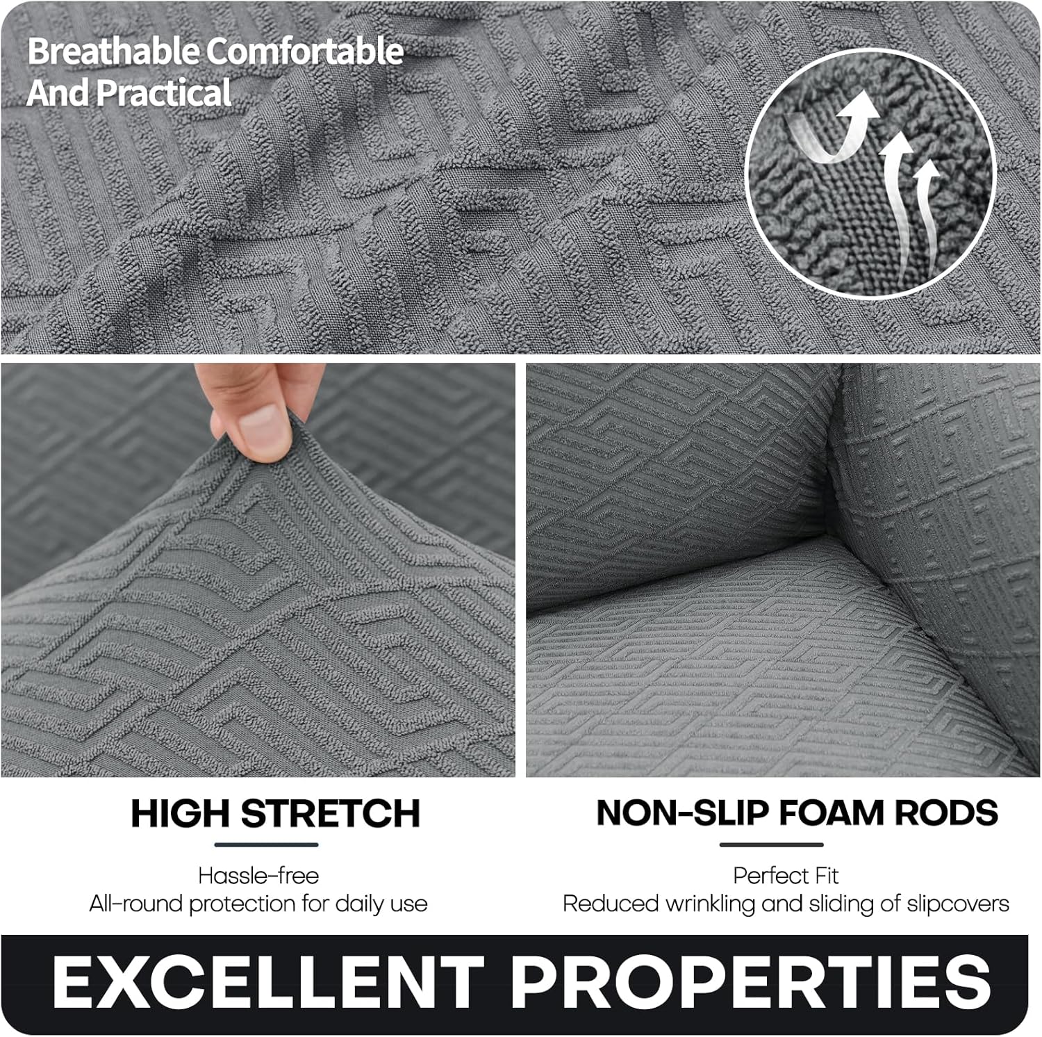 Stretch Sofa Seat Cushion Cover, Fitted Sofa Cushion Slipcovers, Couch Cushion Covers, Replacement for Individual Cushion Furniture Protector (Large 1 Seater, Light Gray)