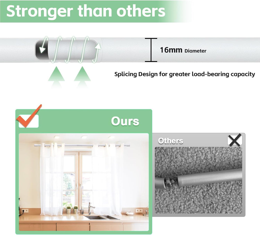 Curtain Poles for Eyelet Curtains Matt White, 16mm Voile Curtain Pole 76-117cm, Window Curtain Rod Metal Extendable with Adjustable Brackets for Bedroom, Living Room