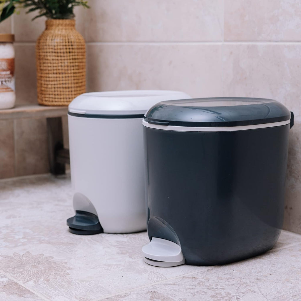 Premium Deluxe Bathroom Office Pedal Bin with Inner, 3.5 Litre, Light Grey & Charcoal Grey