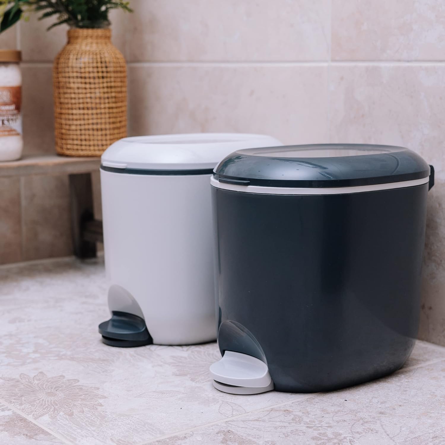 Premium Deluxe Bathroom Office Pedal Bin with Inner, 3.5 Litre, Light Grey & Charcoal Grey