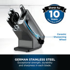 Foodi StaySharp Knife Block with Integrated Sharpener; 5 Knives and Scissors (1 pair), Sharp 6-Piece Knife Set; Chef, Bread, Slicing, Utility, Paring Knives & Scissors, Stainless Steel, K32006UK