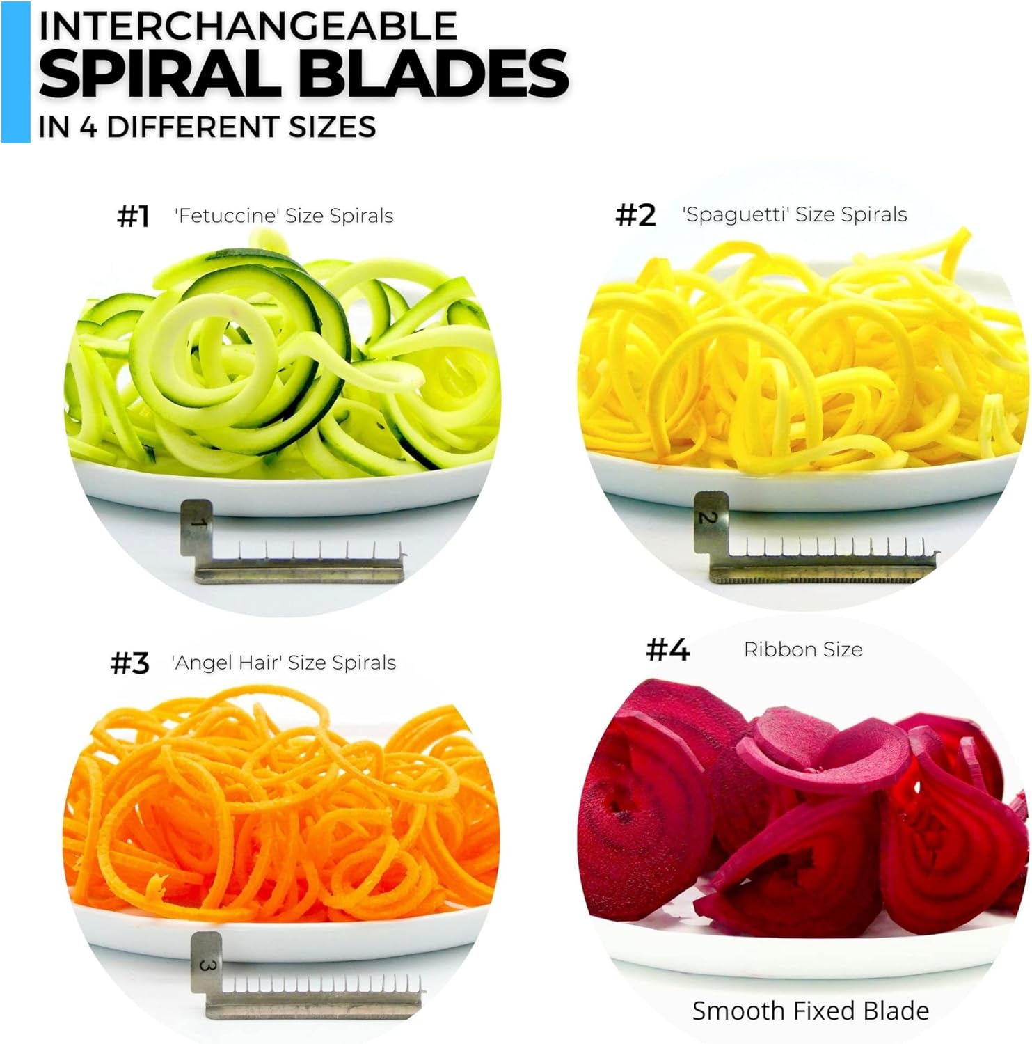 Premium Spiralizer for Vegetables with 3 Interchangeable Blades & Built-in Ribbon Blade - Professional Spiralizer with Stainless Steel Design, Strong Suction Base & Non-Slip Technology