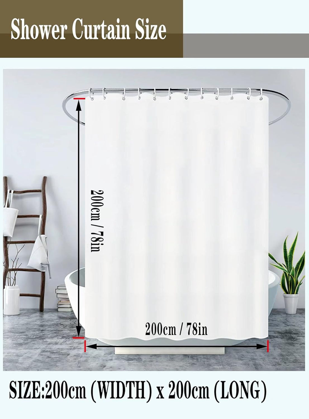 Shower Curtain 200 x 200cm Mildew Resistant Geometric Thick Polyester Fabric Bathroom Shower Curtain Waterproof Washable Bath Curtain with Hooks, Weighted Hem