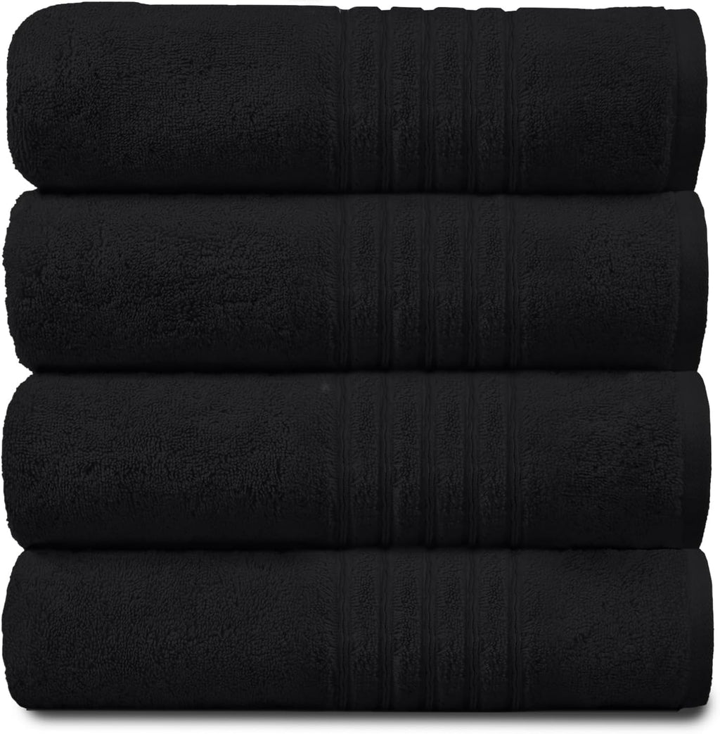 New Hampton Pack of 4 Bath Towel Set, 100% Ringspun Cotton, Extra Absorbent 450 GSM Luxury Bath Sheets, Black, 4PK