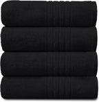 New Hampton Pack of 4 Bath Towel Set, 100% Ringspun Cotton, Extra Absorbent 450 GSM Luxury Bath Sheets, Black, 4PK