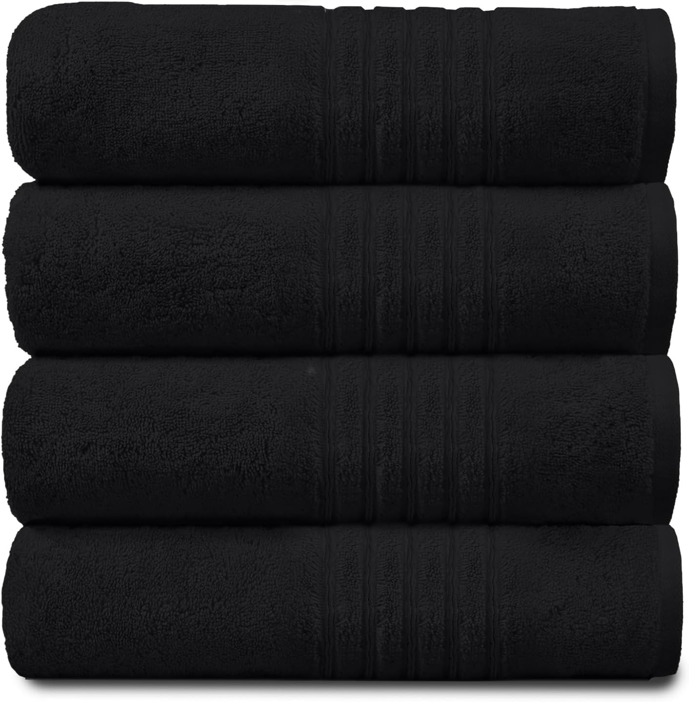 New Hampton Pack of 4 Bath Towel Set, 100% Ringspun Cotton, Extra Absorbent 450 GSM Luxury Bath Sheets, Black, 4PK