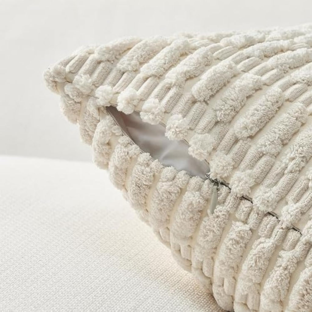 Cream Cushion Covers 50cm x 50cm,Corduroy Decorative Fluffy Pillows Cases,Cushions Cover 20x20 inches with Invisible Zipper for Sofa Bed Livingroom Bedroom,Pack of 2