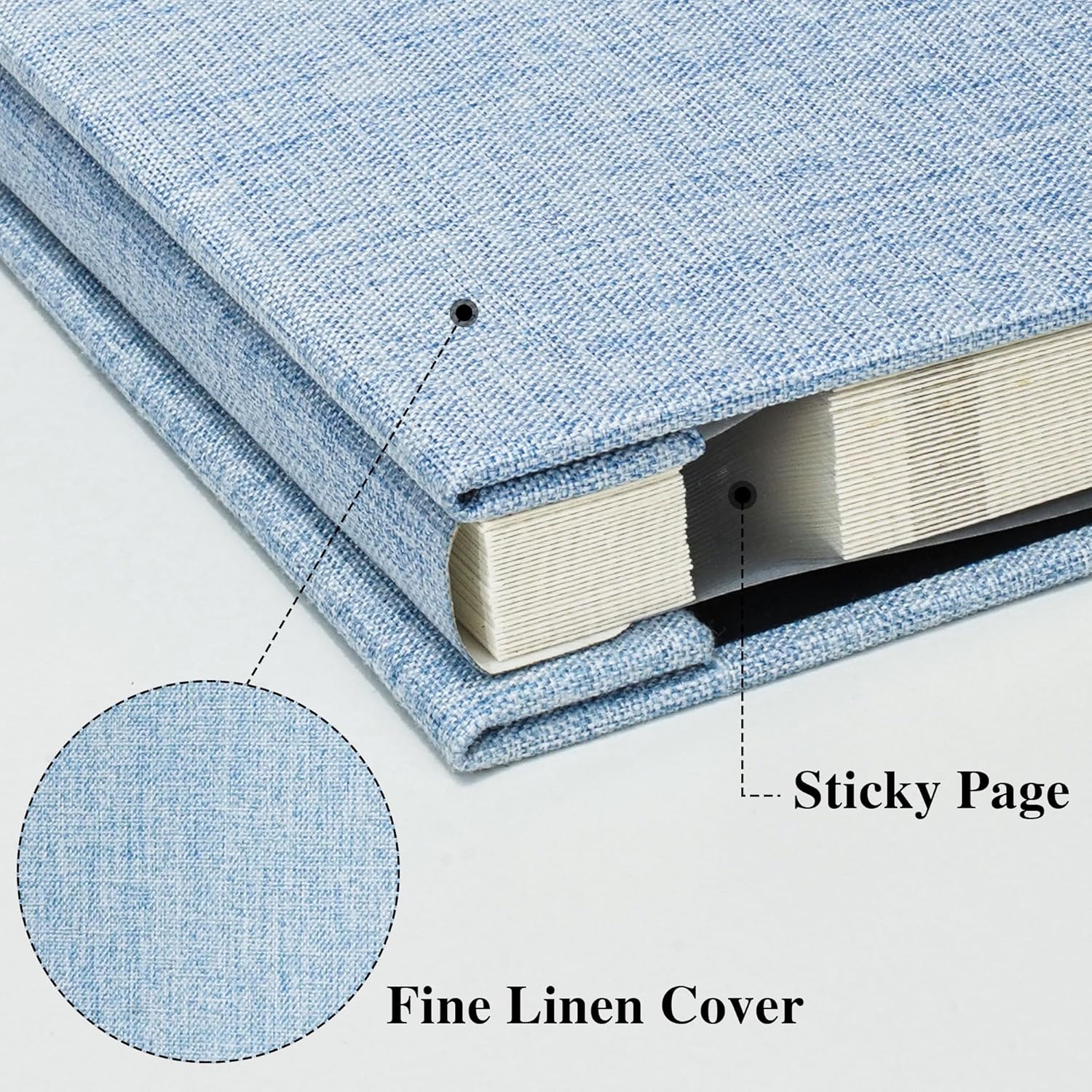 Self Adhesive Photo Album with Picture Window for 4 x 6 Photos, Linen Cover DIY Scrap Book Album 40 White Pages for Travel, Photo Book with a Ballpoint Pen, 17 x 18 cm, Sky Blue