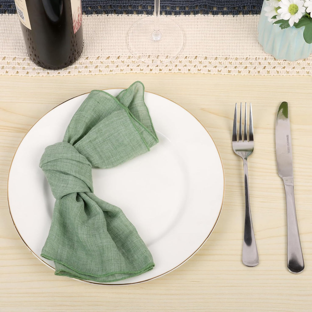 Cloth Napkin Set of 6, Soft Gauze Cotton Napkins, 16.5"" x 16.5"" Cotton Napkin, Reusable Napkins, Cloth Napkins for wedding, dinner, party, Daily Use (Green), LHM202402221651