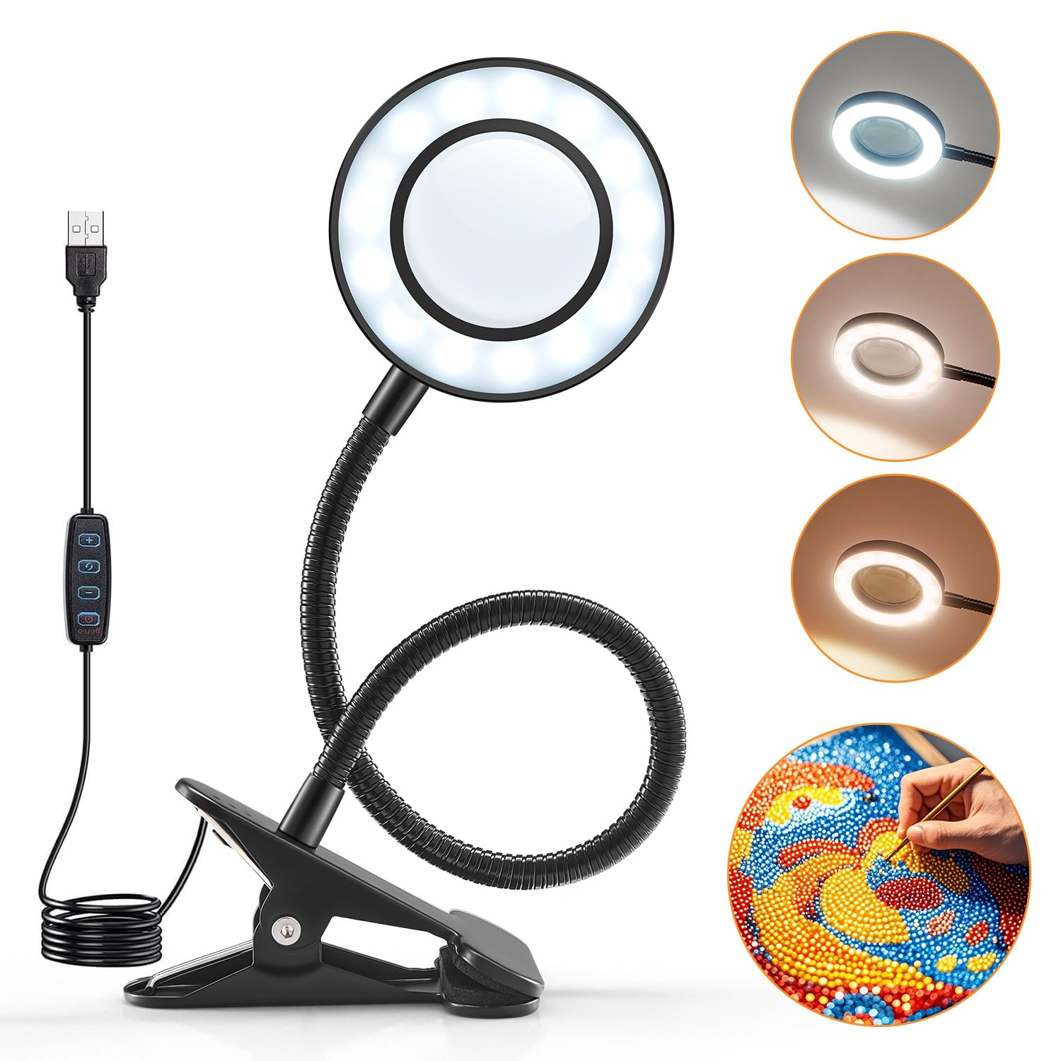 Magnifying Glass with Light 10X Magnifying Lamp, 9W*48 LED for Craft Hobbies, 3*Modes 10*Dimmable Magnifier Glass with Light and Stand for Reading Lamp Magnifier Craft Work