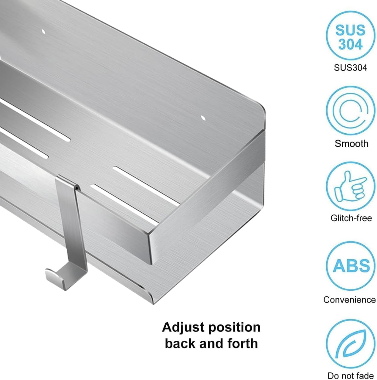 Shower Caddy,Bathroom Shelf Wall Mounted SUS 304 Stainless Steel Heavy Duty Shower Shelf With 2 pcs Hooks（Brushed Silver 15.8 Inch）