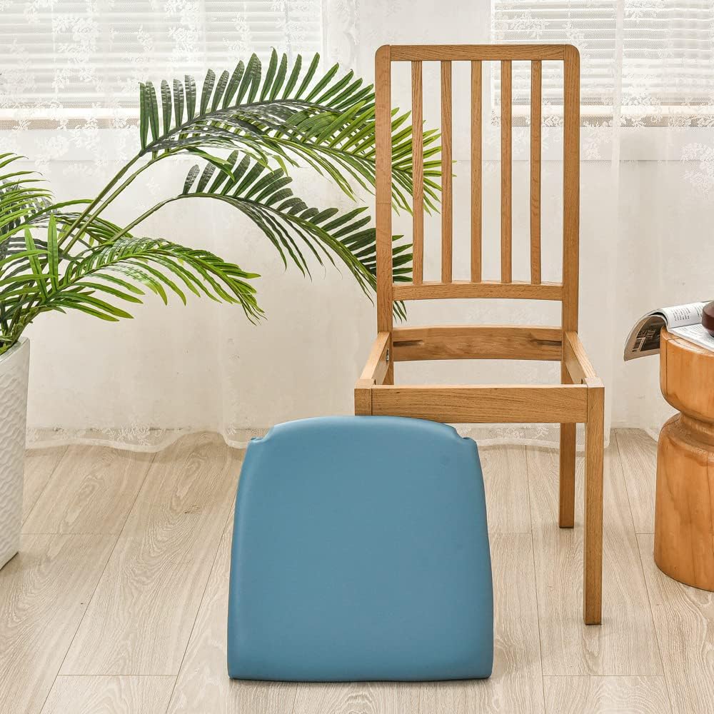 Dining Chair Covers for Set of 4 Waterproof Seat Slipcover PU leather Seat Covers for Dining Room kitchen Chairs Removable Chair Seat Cushion Cover with Fixing Buckle