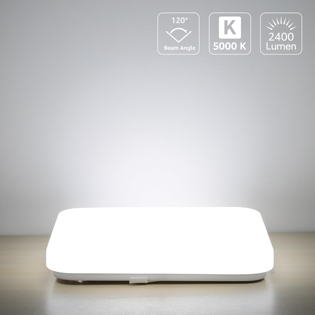 Ceiling Lights 24W, 2400lm Super Bright Square LED Ceiling Light, Daylight White 5000K, IP44 Waterproof Bathroom Light, for Office, Living Room, Bedroom, Kitchen, Hallway, Porch