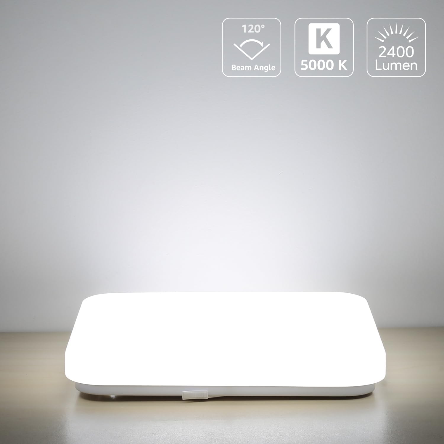 Ceiling Lights 24W, 2400lm Super Bright Square LED Ceiling Light, Daylight White 5000K, IP44 Waterproof Bathroom Light, for Office, Living Room, Bedroom, Kitchen, Hallway, Porch