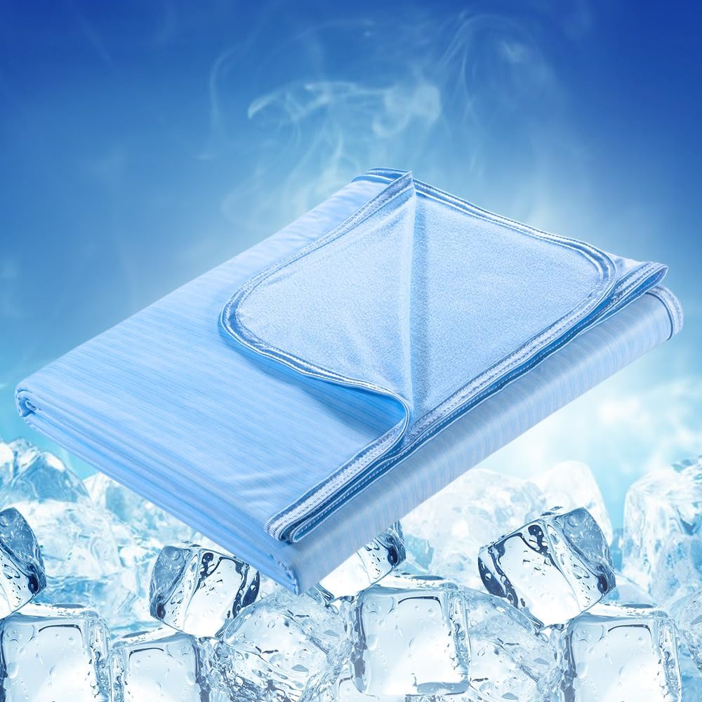 Cooling Blanket for Night Sweats, Arc-Chill 3.0 Cooling Fiber Q-Max 0.5 Lightweight Summer blankets Double-sided Cool Throw Blanket, Cool Blanket for Sofa Double Bed or Travel Blue 150x200cm Main image