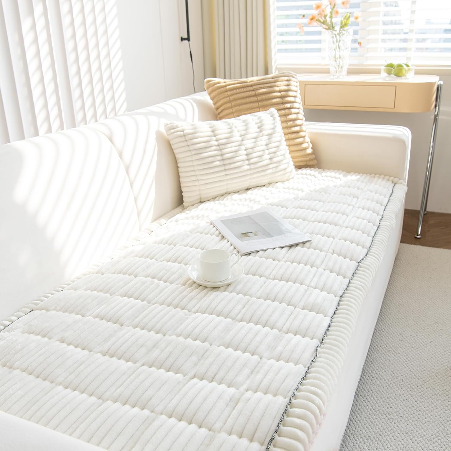 New Thick Sofa Covers Washable - Soft Corduroy Universal Sofa Cover 2 3 4 Seater, Non-Slip Couch Cover, Couch Seat Covers Sofa Slipcovers Furniture Protector for Living Room (White, 70x180cm) Main image