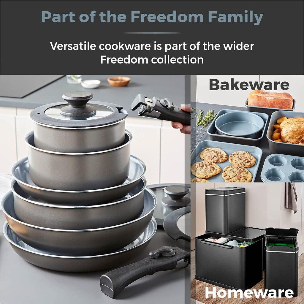 Freedom T800201 7 Piece Cookware Set with Ceramic Coating, Stackable Design and Detachable Handle, Graphite, Aluminium, Black