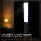 Eyelet Curtains, Blackout Curtains, Home Decoration Thermal Insulated Wave Line Foil Printed Material Curtains for Bedroom Windows, 46 x 54 Inch(Width x Length), Navy Blue, one pair