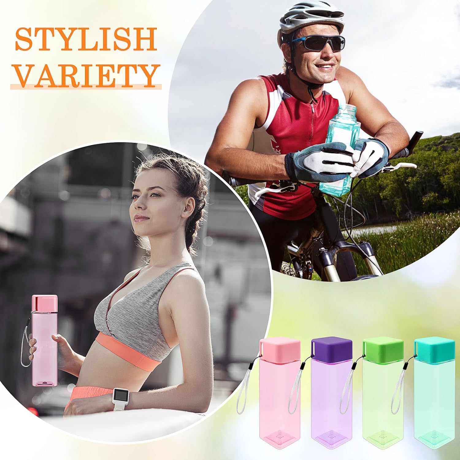 20 Pack Kids Plastic Water Bottle Bulk 500ml Sport Water Bottle, Reusable Square Drink Bottles, Lightweight Leakproof Beverage Bottles with Handle Strap for School, Gym, Outdoor Fitness, Travel