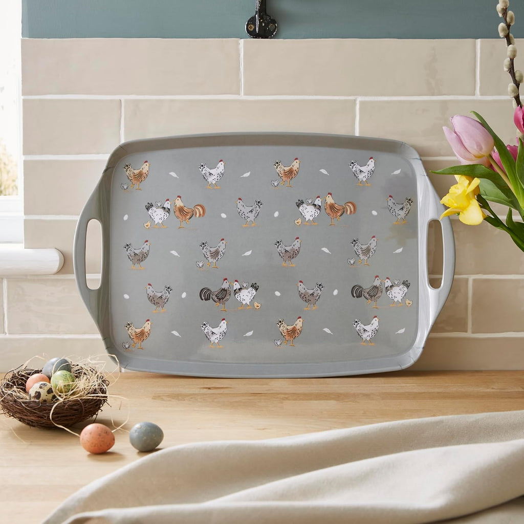 Hen House Lane Large Tray | British Designed Farmhouse Kitchen Tray | Durable Melamine & Plastic Blend | Rustic Countryside Design | Easy to Clean