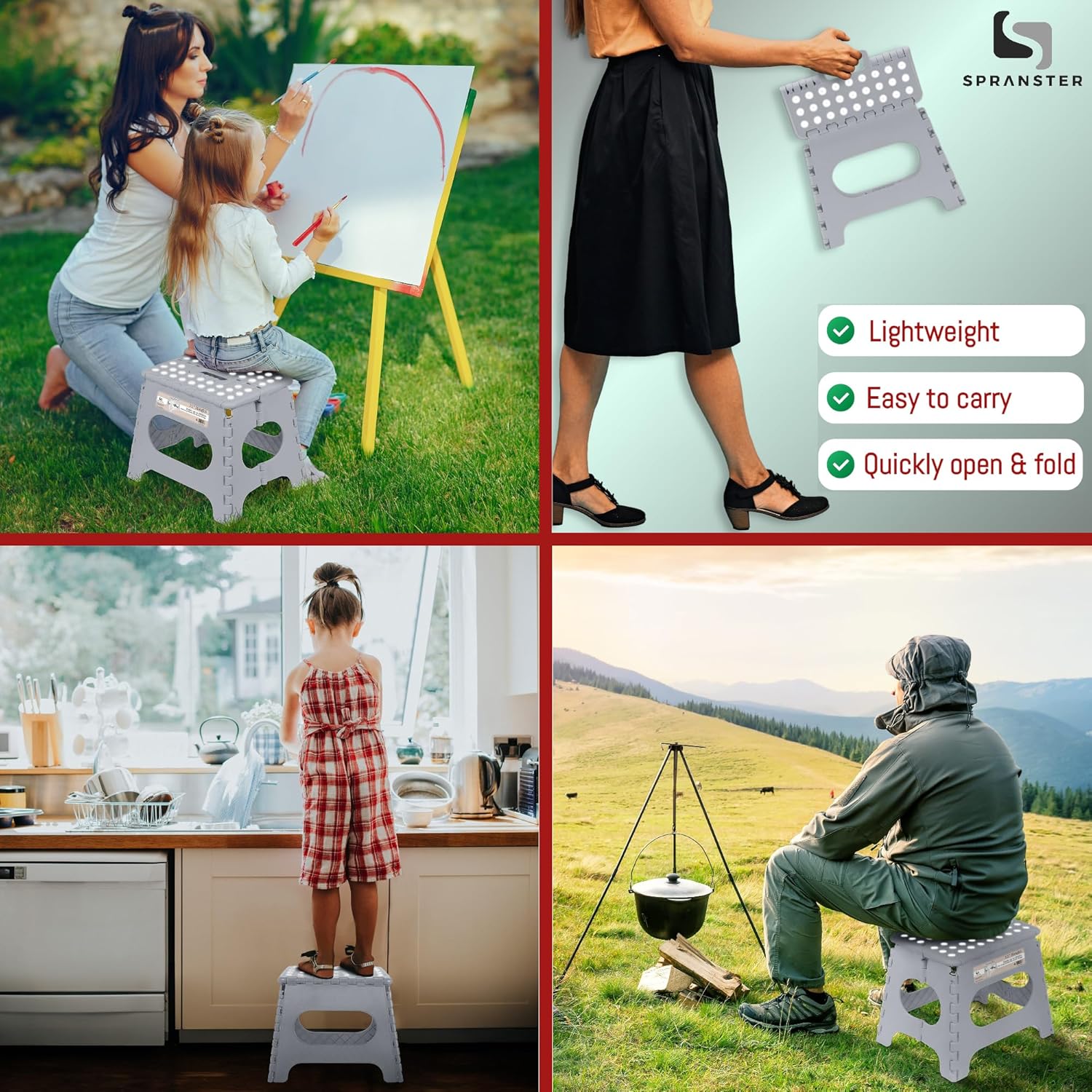 Super Strong Folding Step Stool - 11" - Sturdy Enough to Hold 300 Lb - Lightweight Foldable Step Stool for Adults and Kids - Opens with one Flip - Great for Kitchen, Bathroom and Bedroom