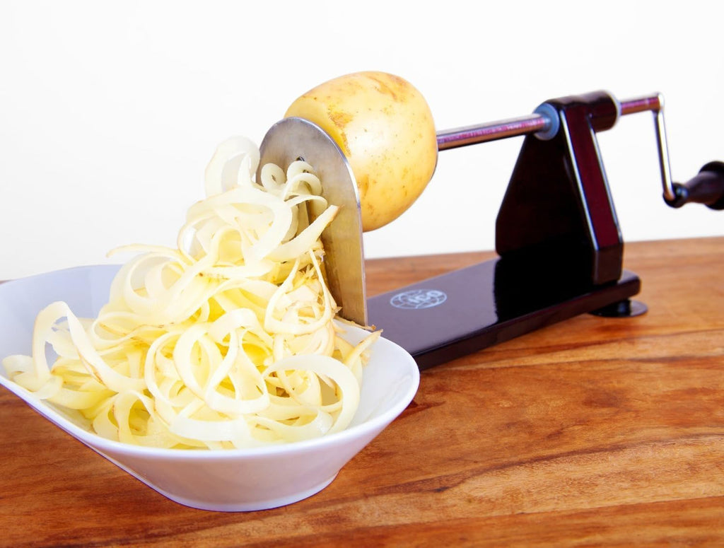 Premium Spiralizer for Vegetables with 3 Interchangeable Blades & Built-in Ribbon Blade - Professional Spiralizer with Stainless Steel Design, Strong Suction Base & Non-Slip Technology