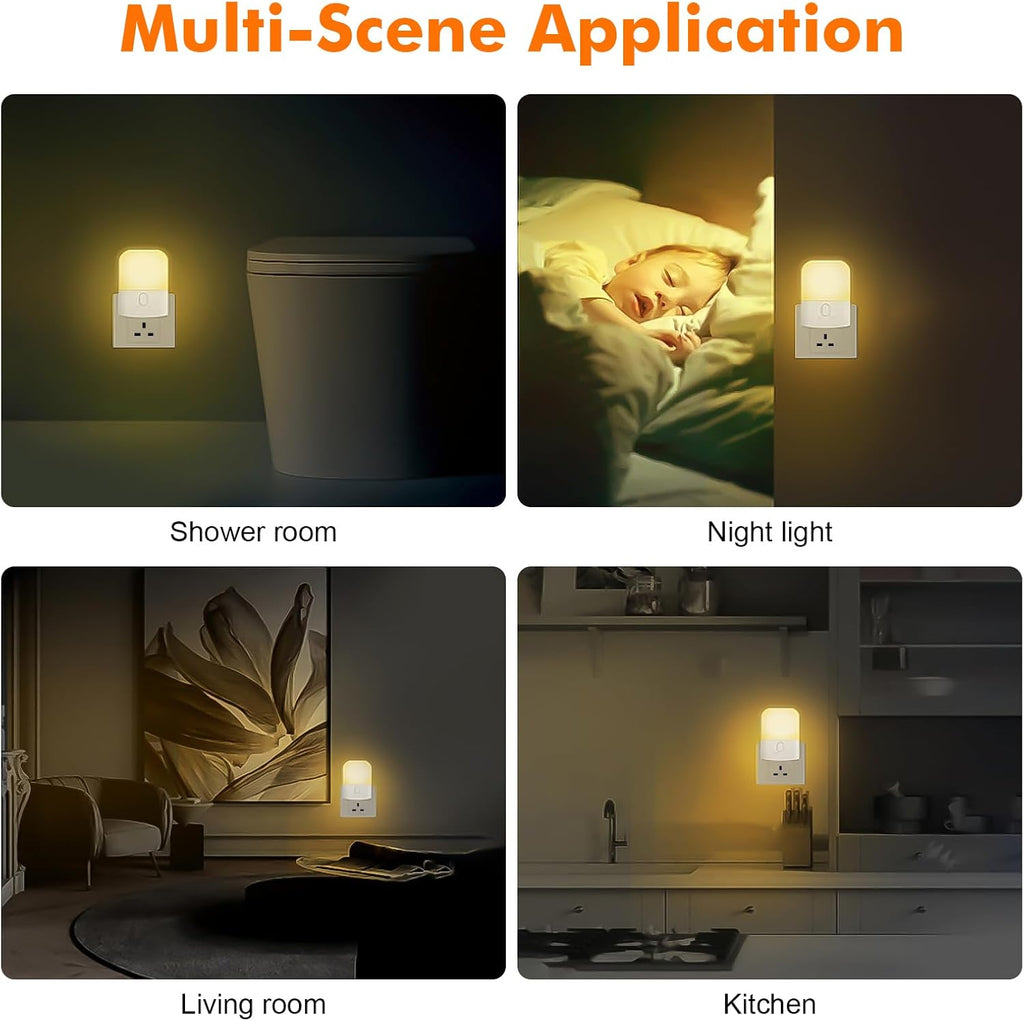 GD103UK-1 Night Light Plug in Wall with Dusk to Dawn Photocell Sensor, 4 Levels Brightness Adjustable, Night Light Kids for Children's Room, Hallway, Bedrooms, Garage, Warm White