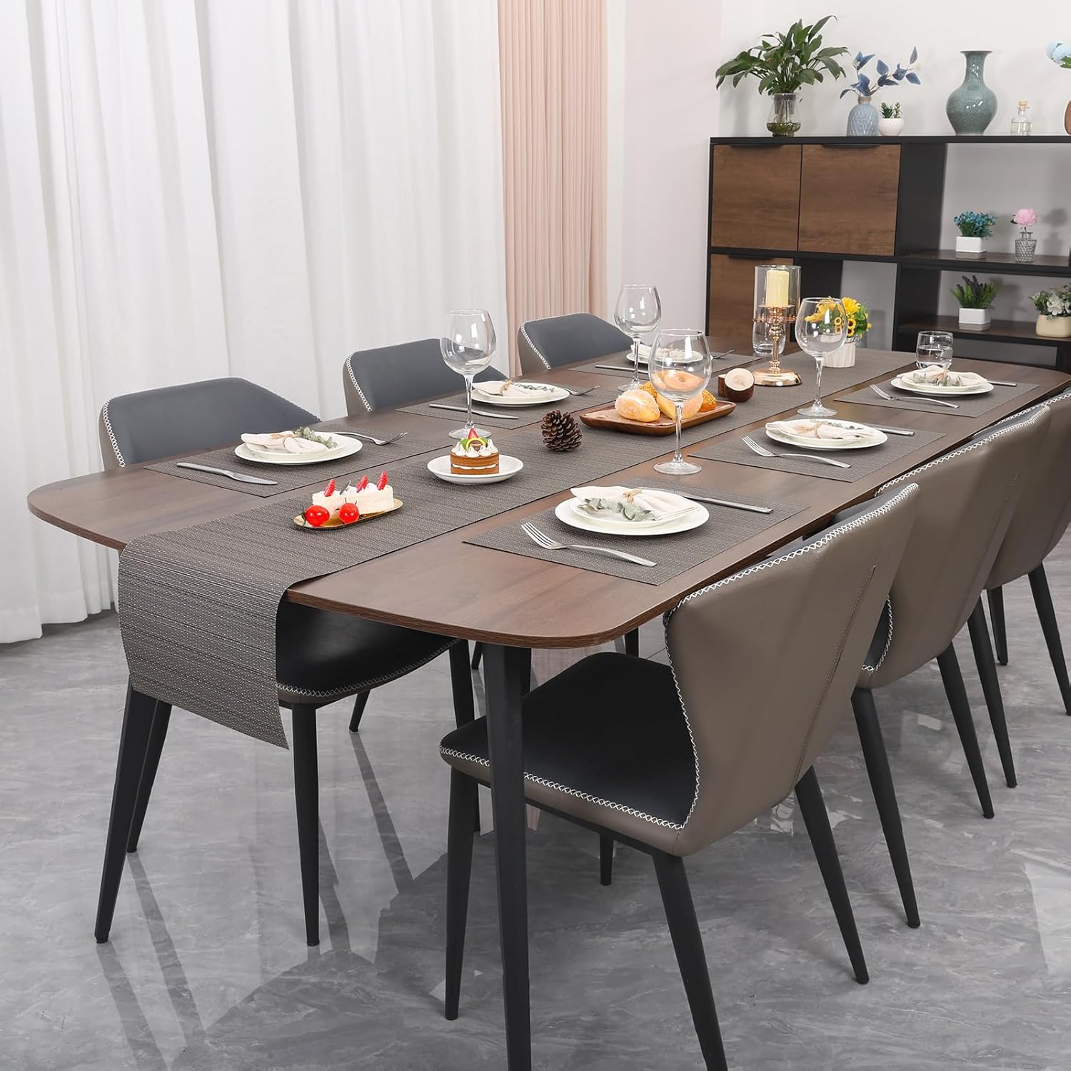 Table Mats Set of 8, Place Mats Table Placemats Washable Non-slip Heat Insulation Woven Vinyl for Kitchen Dinning Restaurant 17"X12" (Dark Gray)