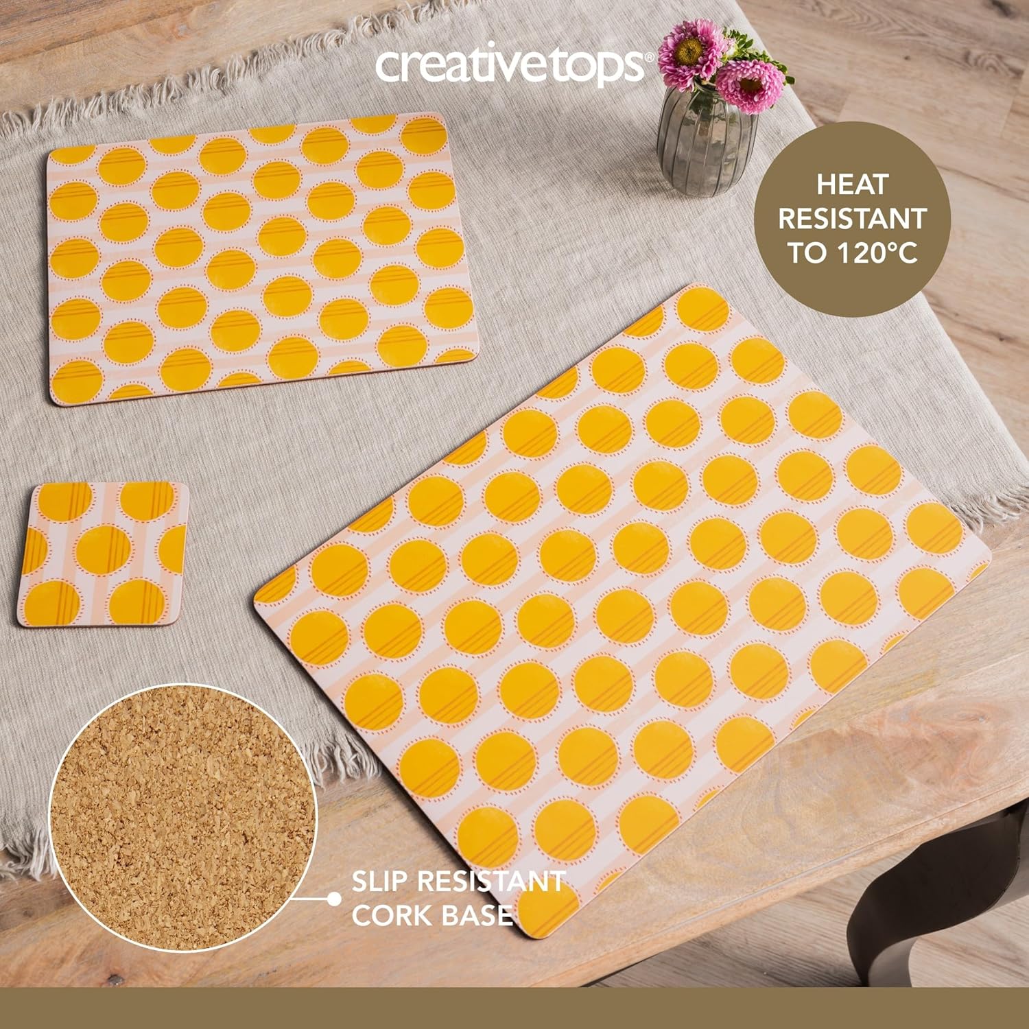 Creative Tops Spots Print Set of 4 Premium Placemats, Heat, Slip, Stain-Resistant, Cork Back, Easy To Clean, Printed Kitchen and Dining Lightweight Placemats