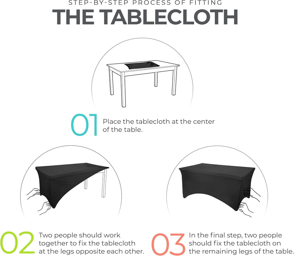 Spandex Tablecloth 2 Pack [5FT, Black] Tight, Fitted, Washable and Wrinkle Resistant Stretch Rectangular Patio Table Cover Event, Wedding, Banquet & Parties [60Lx30Wx30H Inch] (UK0737)
