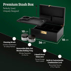Large Bamboo Wooden Stash Box with combination Lock, Rolling Tray and Glass Storage Jars - Wood Storage Rolling Set with Lock and Smoking Accessories Kit (Black Wooden Stash Box)
