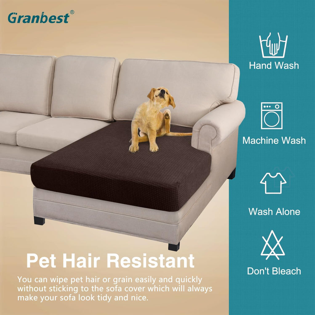 Premium Water-Repellent Sofa Seat Cushion Covers High Stretch Jacquard Fabric Couch Seat Slipcover Protector for Chaise sofa (Chaise, Chocolate)