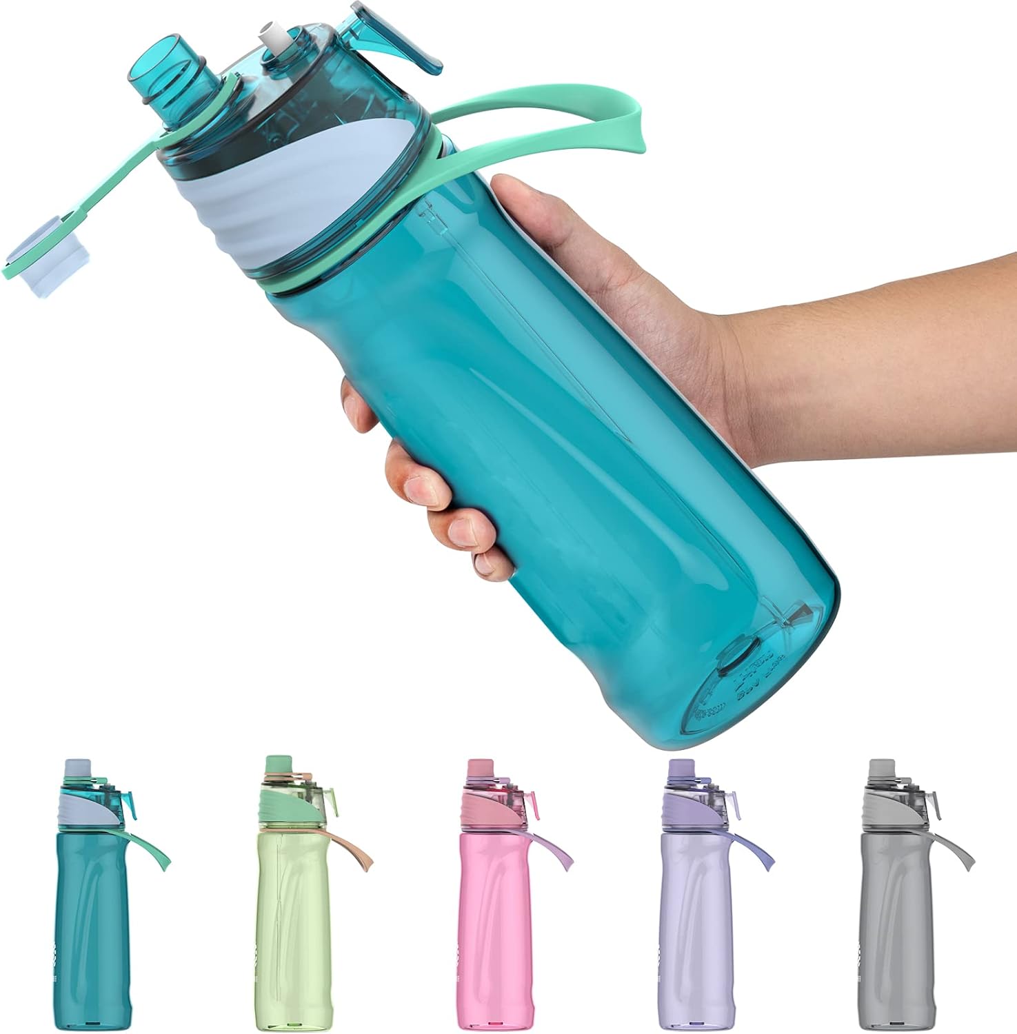 950ml Spray Water Bottles for Kids Water Bottle with Spray Mist Leakproof Misting Drinking Bottle for Cycling Hiking Climbing Outdoor Sport Hydration Cooling(Blue) Main image