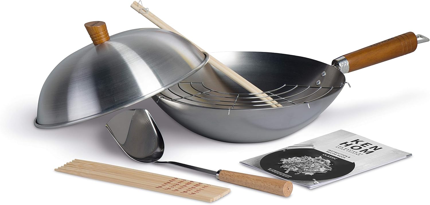 Non-Stick Wok Set, 31cm, Seasoning Wok with Natural Patina Surface, Non-Induction, Wooden Handle, Includes Pan with Lid, Utensils & Recipe Book Main image