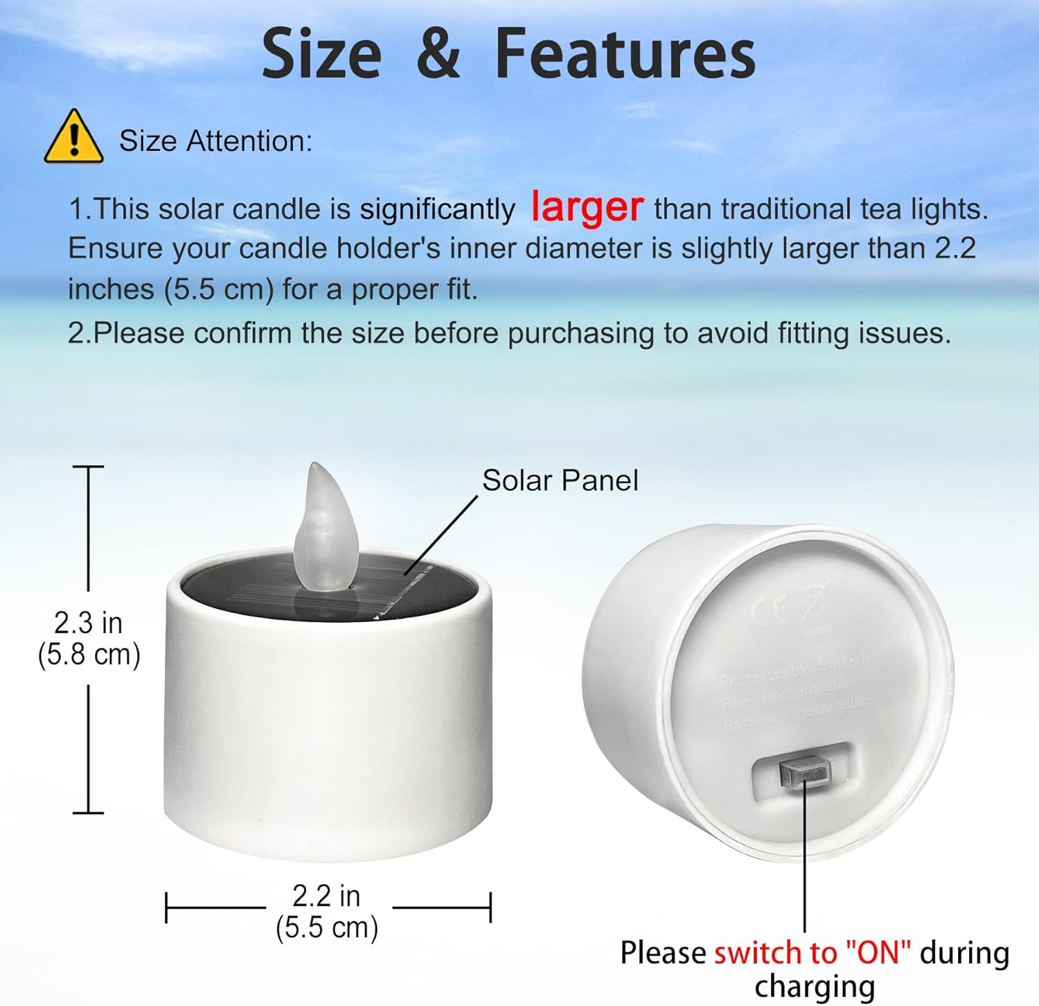6 Pack Cool White Solar Powered Flameless Tealights, Rechargeable Outdoor Waterproof LED Flickering Electric Solar Tea Light Candles Flicker Fake LED Votive Candle Bulk for Outside Decorations