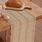Boho Christmas Table Runner Macrame Farmhouse 95 Inch Burlap Jute Bamboo Coffee Table Runner Rustic Table Cover Dresser Scarf for Christmas Dining Kitchen Table Centerpiece Decor
