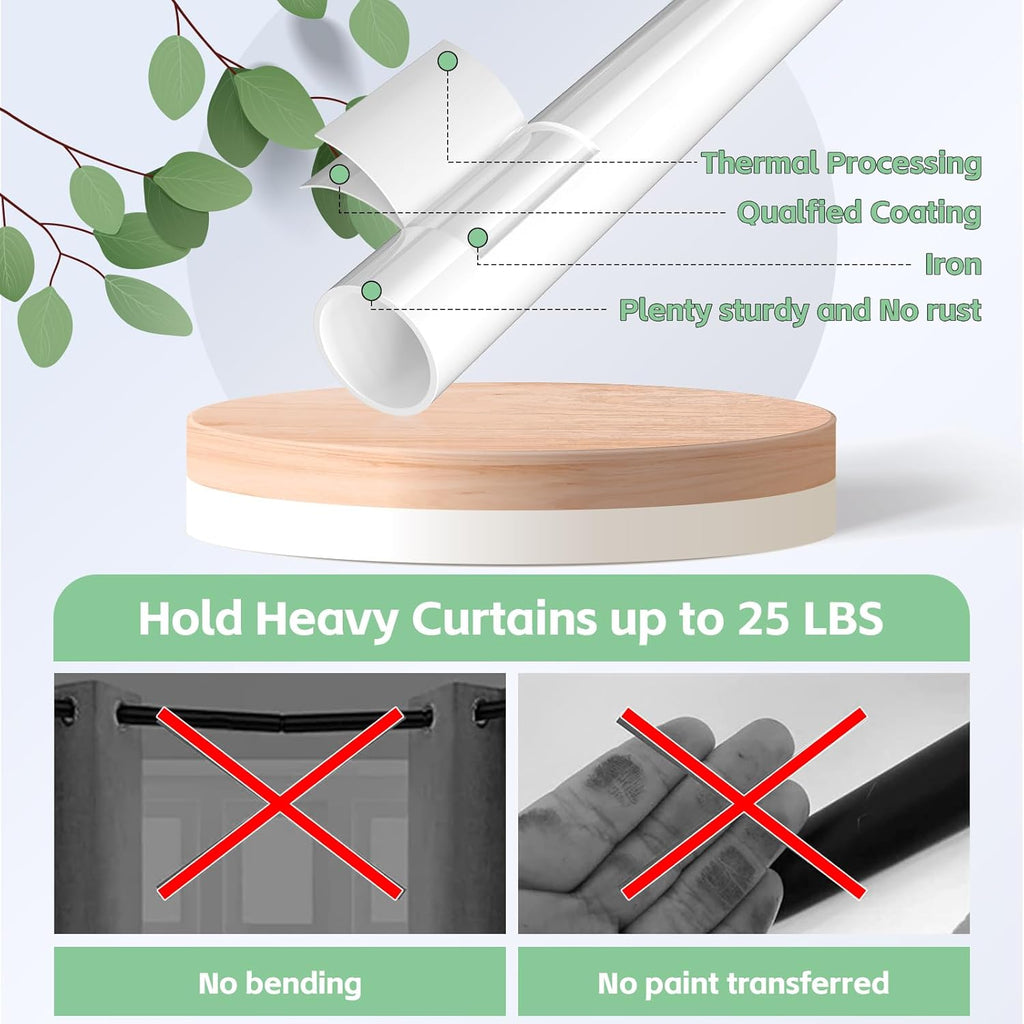 Curtain Poles for Eyelet Curtains Matt White, 16mm Voile Curtain Pole 76-117cm, Window Curtain Rod Metal Extendable with Adjustable Brackets for Bedroom, Living Room