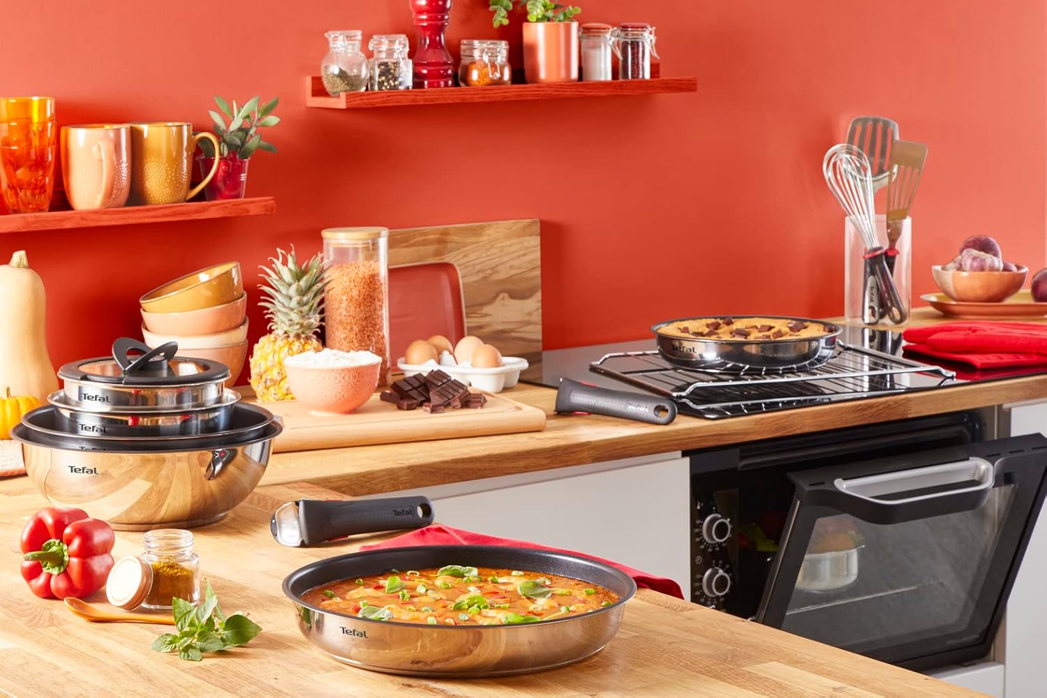 Ingenio Emotion 10 Piece Set, Pots & Pans Set, Stainless Steel, Stackable, Induction, Easy Cleaning, Non-Stick Coating, Heat Indicator, L897SA74