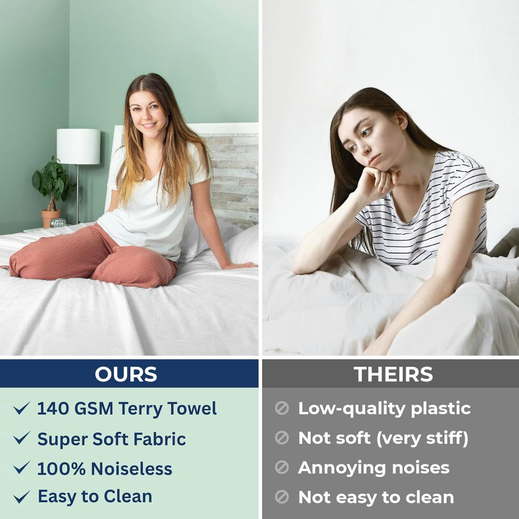 100% Waterproof Mattress Protector King Size Terry Top - Extra Deep 30cm Fitted Skirt - King Size Mattress Protector - Super Absorbent - Machine Washable - King (152x200) cm