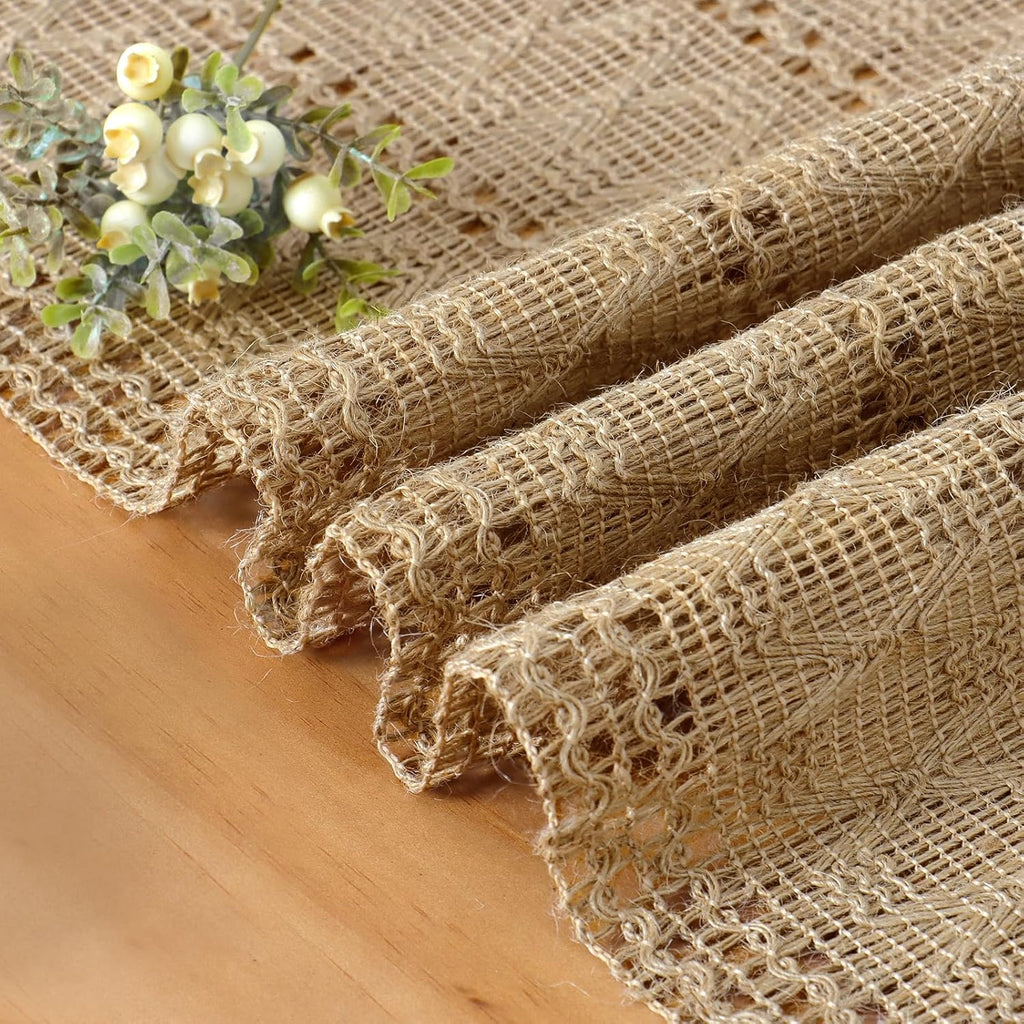 Boho Christmas Table Runner Macrame Farmhouse 95 Inch Burlap Jute Bamboo Coffee Table Runner Rustic Table Cover Dresser Scarf for Christmas Dining Kitchen Table Centerpiece Decor