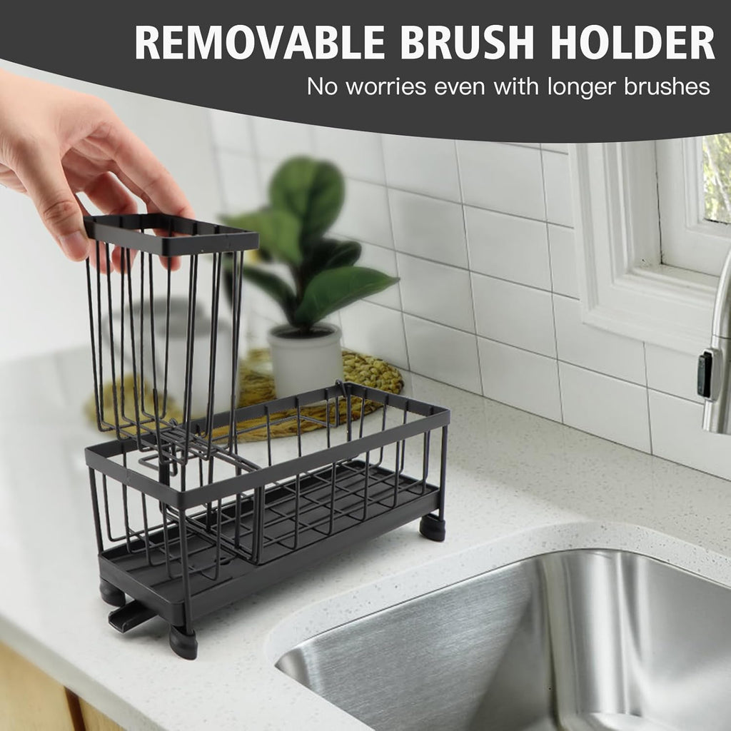 Sink Organizer for Kitchen, Kitchen Sink Organiser with Automatic Drain Tray with Two Sponge Holders, Sponge Holder