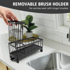 Sink Organizer for Kitchen, Kitchen Sink Organiser with Automatic Drain Tray with Two Sponge Holders, Sponge Holder