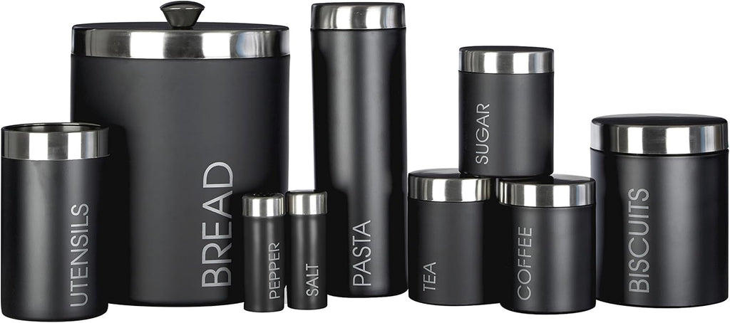 Housewares Liberty Tea, Coffee and Sugar Canisters - Set of 3, Black